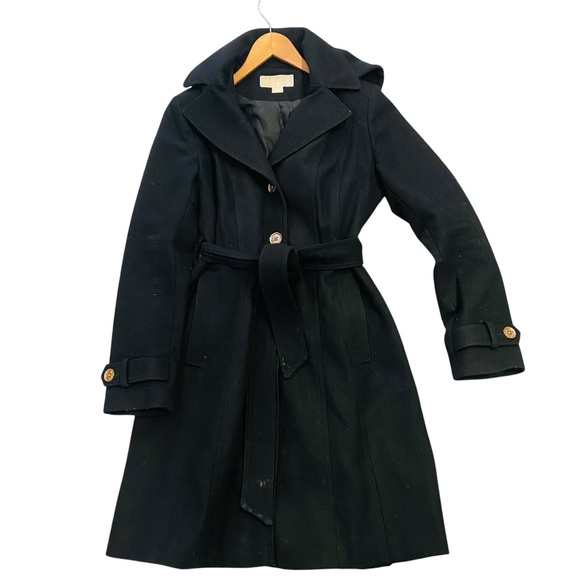 MICHAEL Michael Kors Hooded Wool Blend Peacoat Coat Sz Small Black - Picture 2 of 10